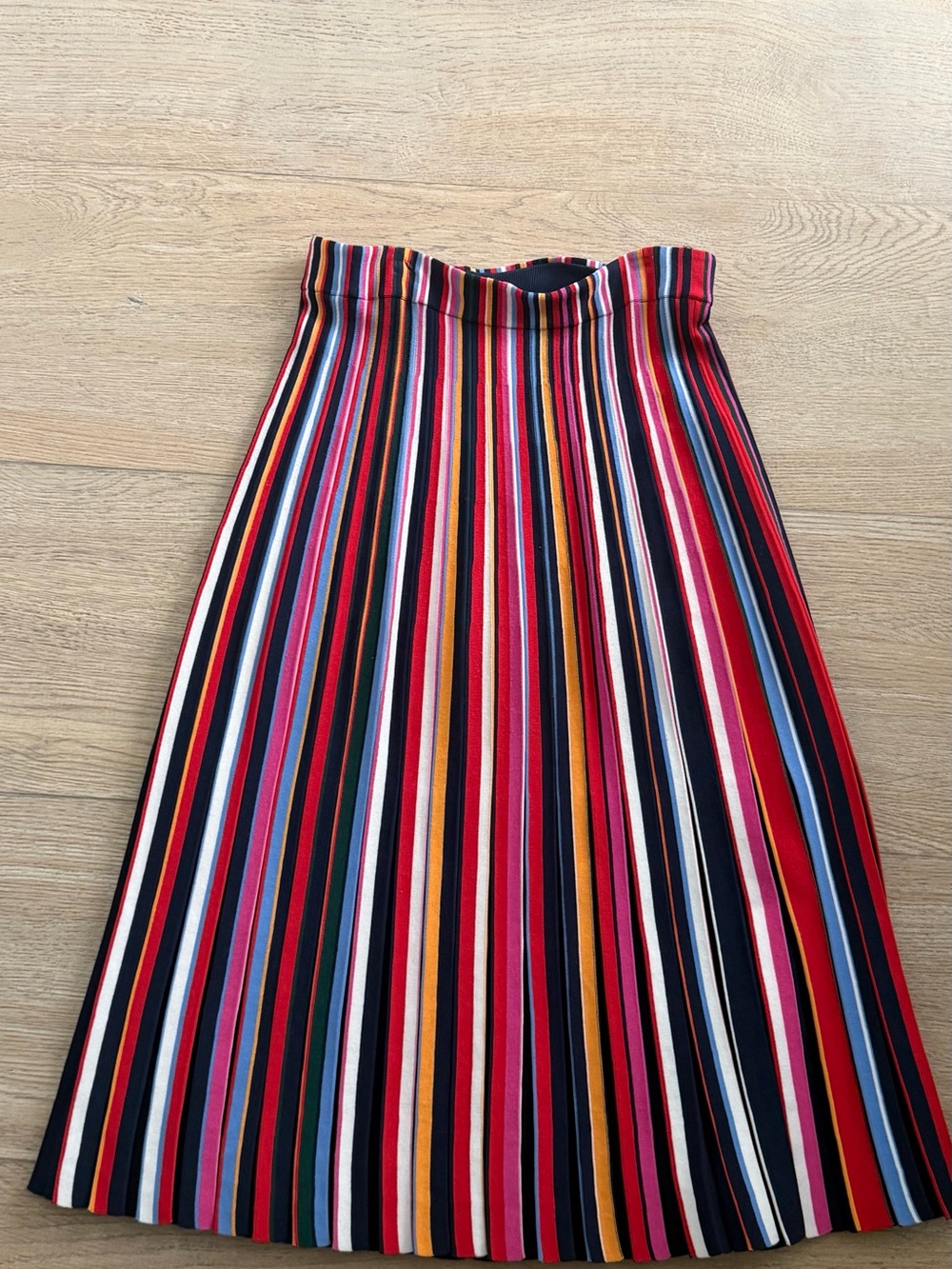 Tory Burch Multicolor Vertical Stripe Pleated A-Line Skirt